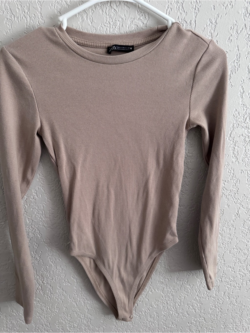Zara Ribbed Long-Sleeve Bodysuit in Light Beige